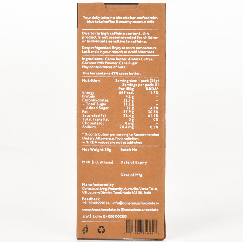 43% Blue Tokai Coffee - Cafe Latte Chocolate Bar - set of 2