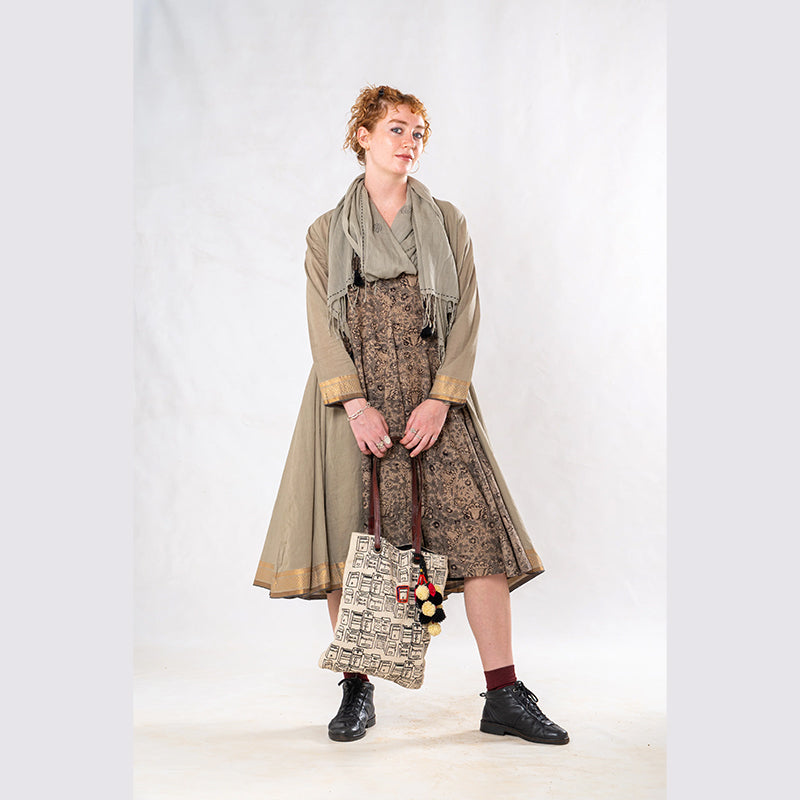 Set of 3: Sage Knee length Cotton Jacket Dress Set