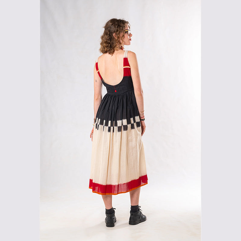 Set of 3: Black Red Ikkat Jacket Dress Set