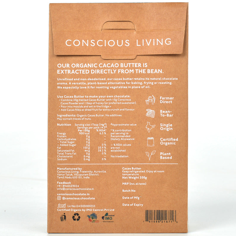 Cacao Butter - Organic Vegan Cacao Butter Non-Deodorised