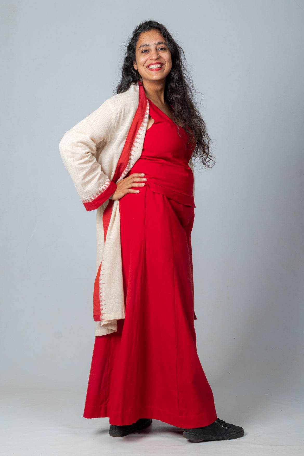 Set of 3- Jamdani Jacket, Organic Cotton Top & Palazzo