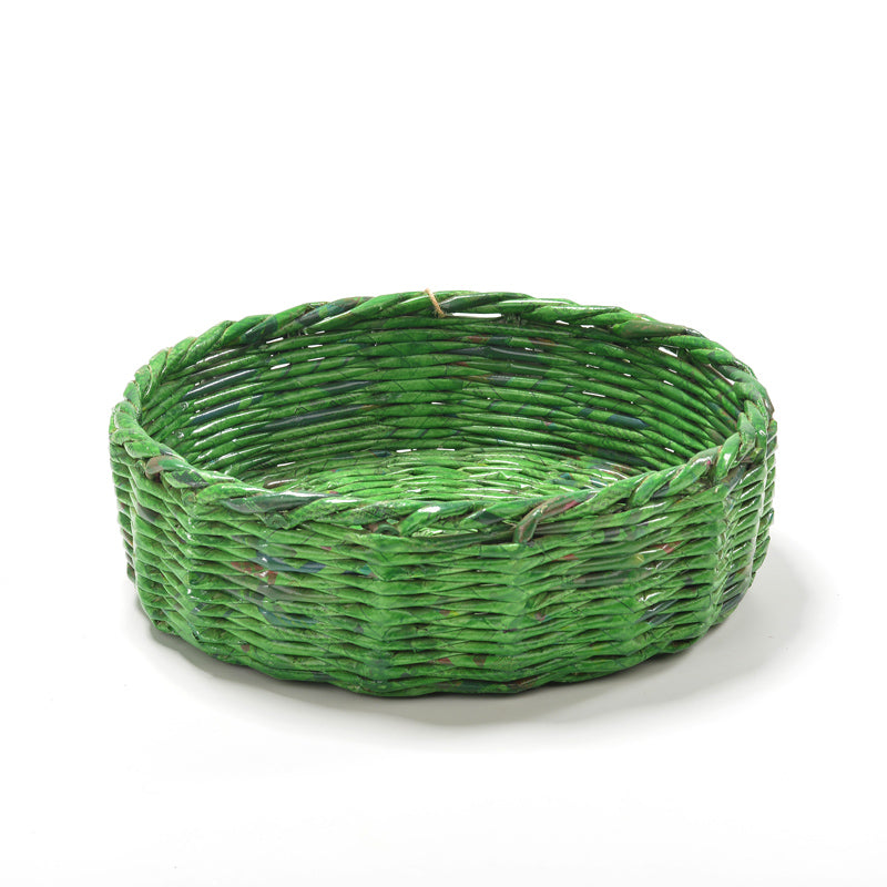 Upcycled Woven Newspaper Basket Round