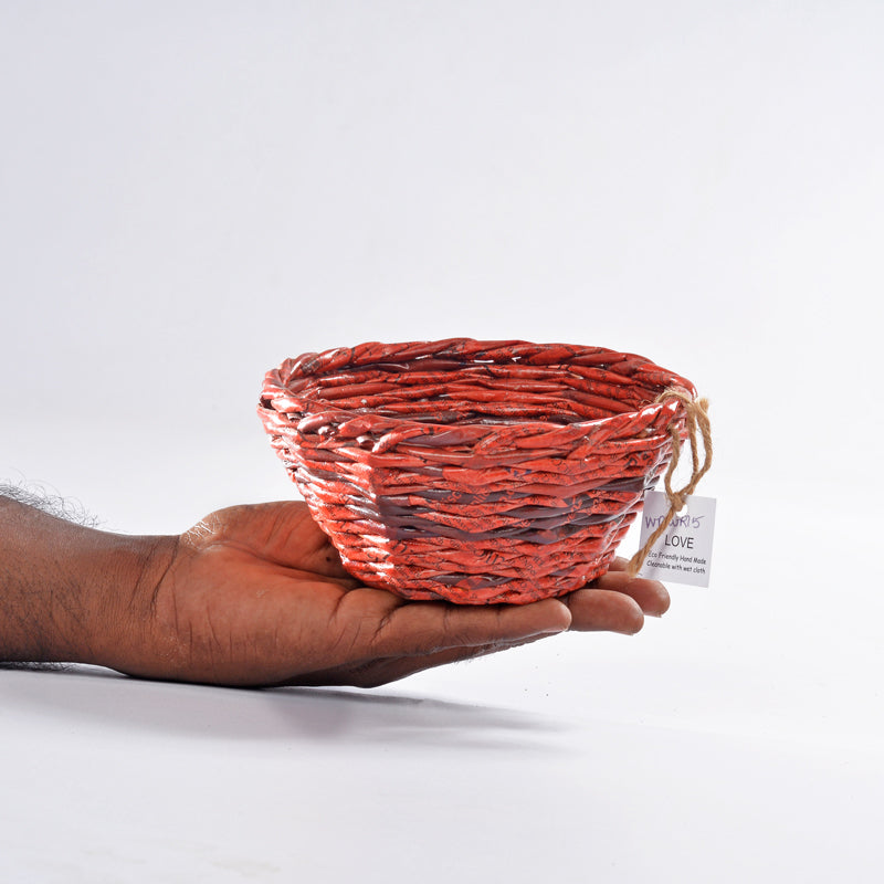 Upcycled Woven Newspaper Bowl Round