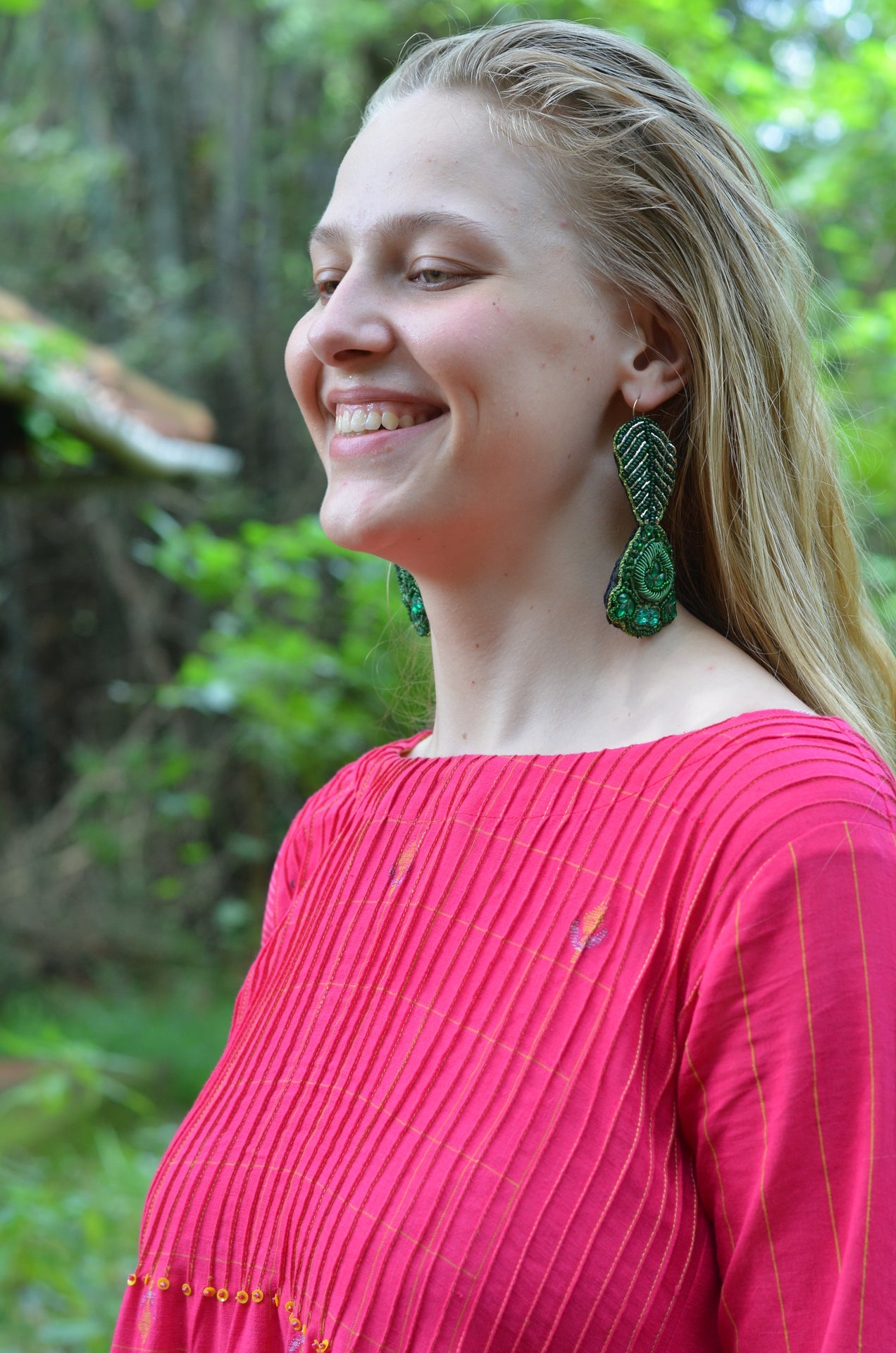 Bright Pink Pinktuck Jamdani Dress