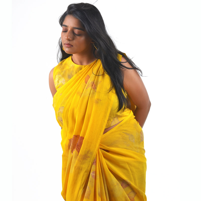 Golden Yellow Botanical Hand-Dyed Saree