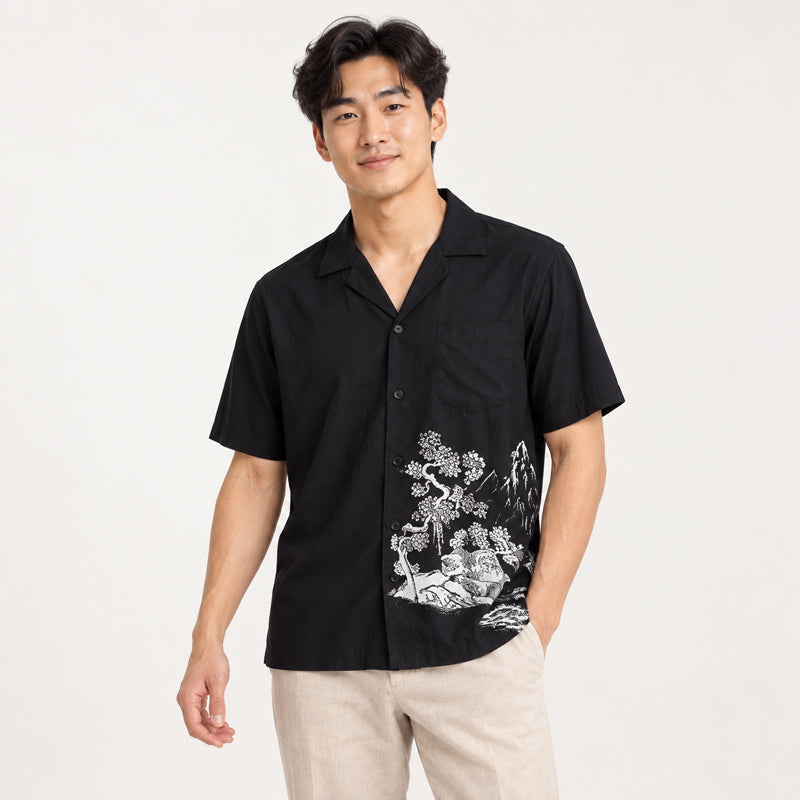 Hawaii Shirt – Viscose Black with White