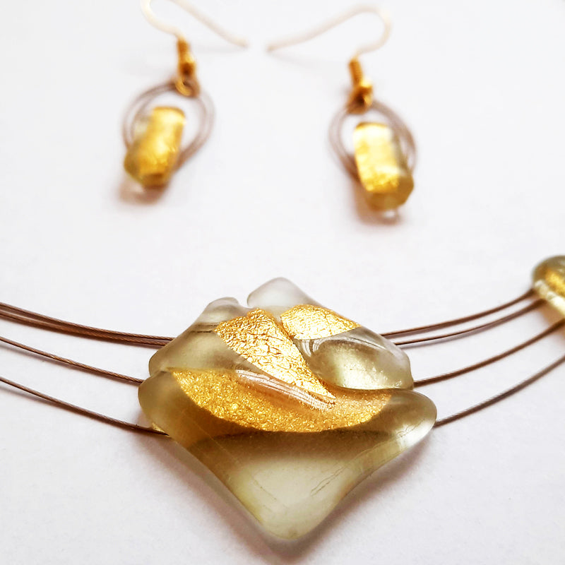 Small Gold Creation Set, Necklace and Hanging Earrings