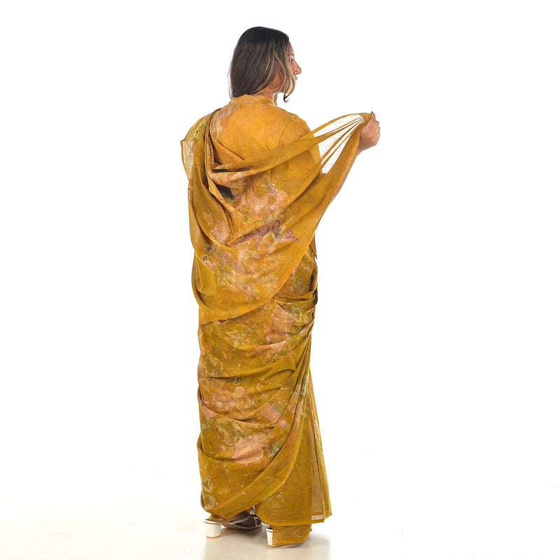 Mustard Ochre Botanical Hand-Dyed Saree