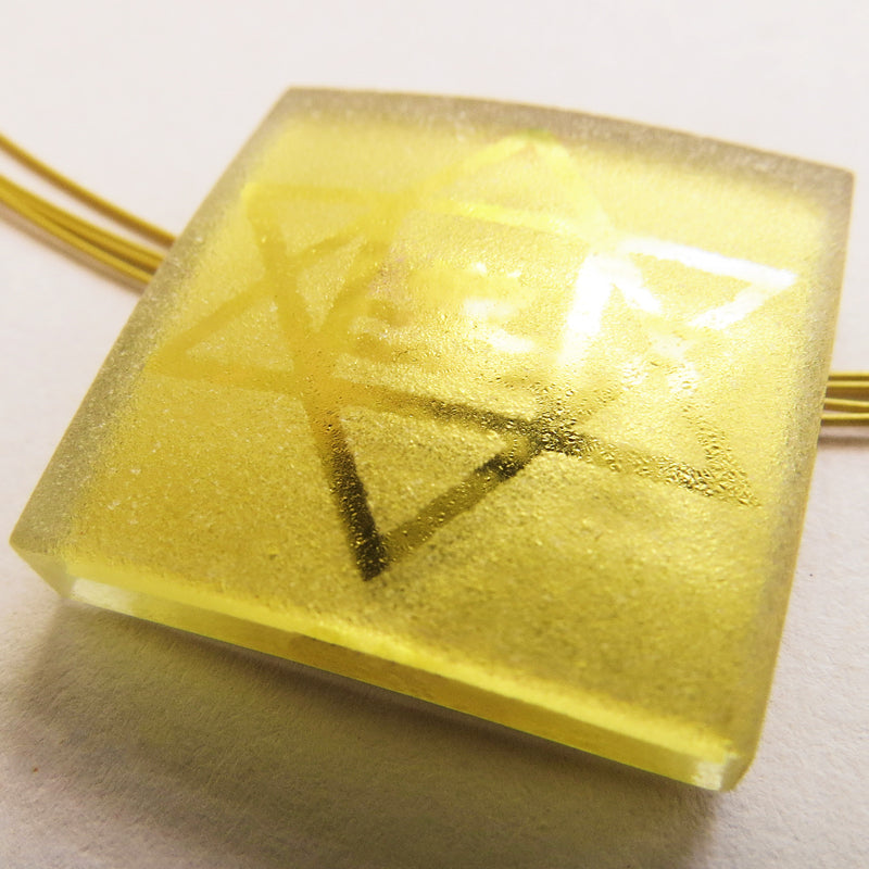Sri Aurobindo Symbol Square Pendant (Gold-in-Glass)