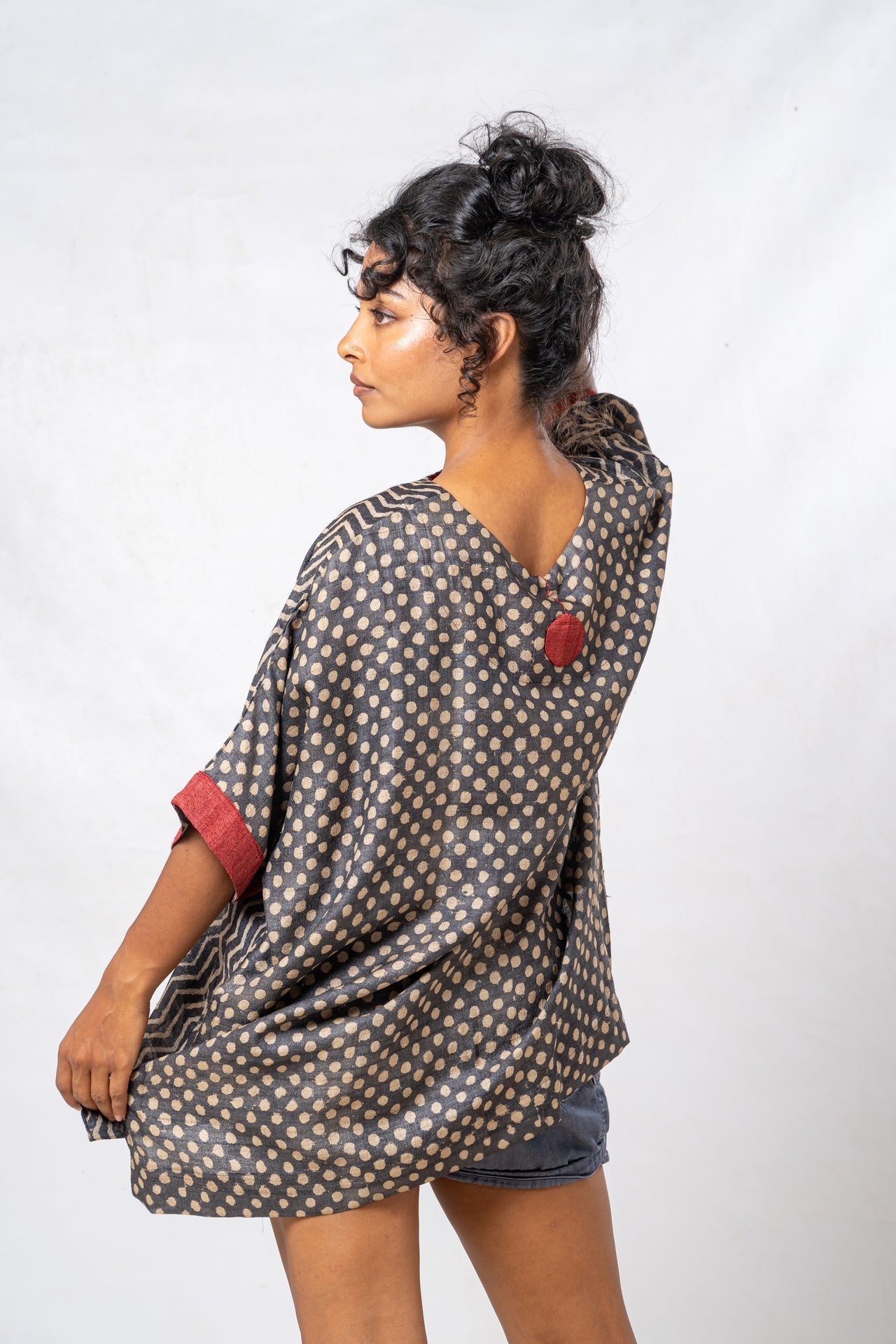 Tussar Silk Cheveron Patterned Boat Neck Top