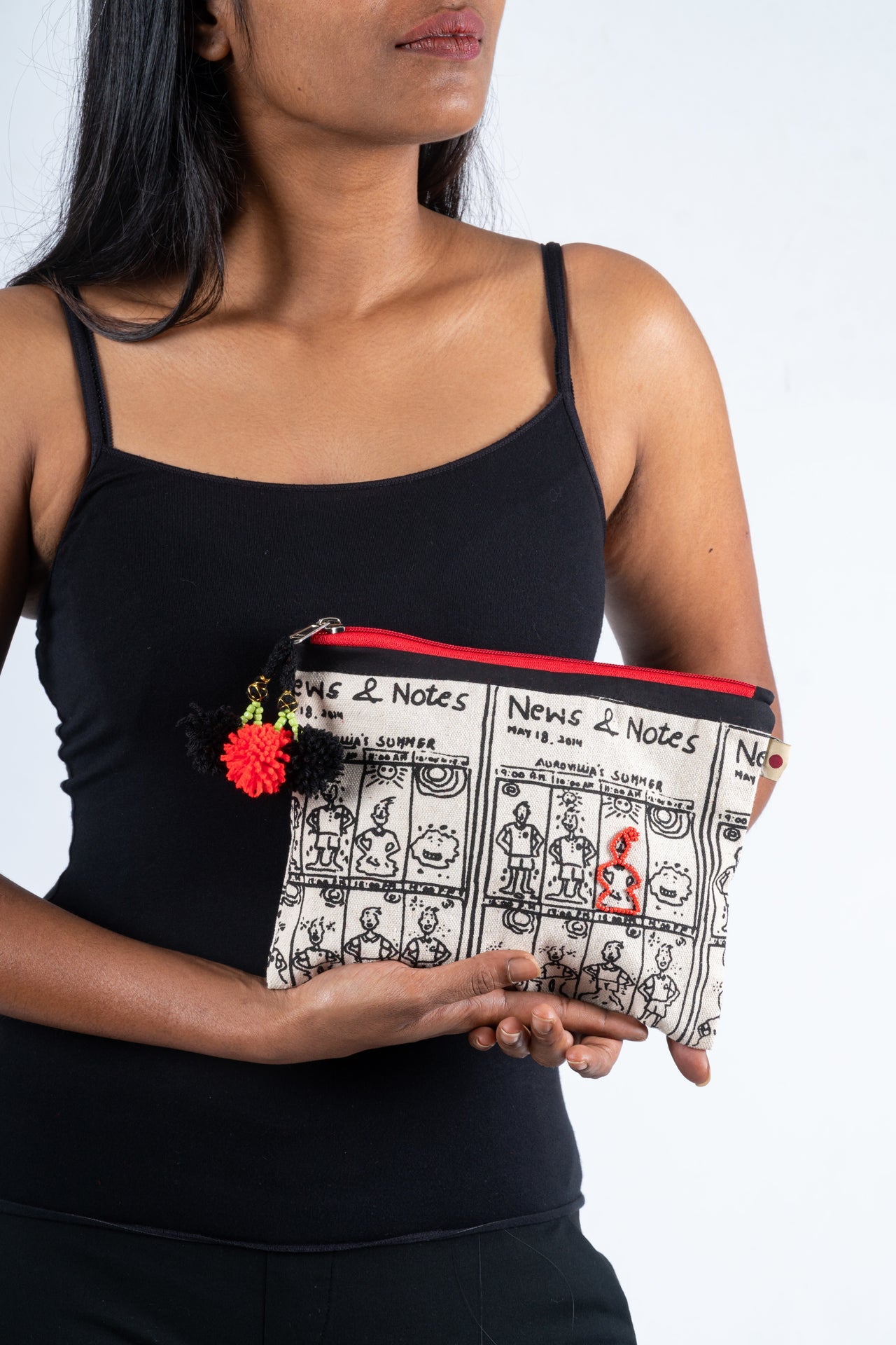 Hand-embroidered Organic Cotton Doodle Pouch- NUOVA