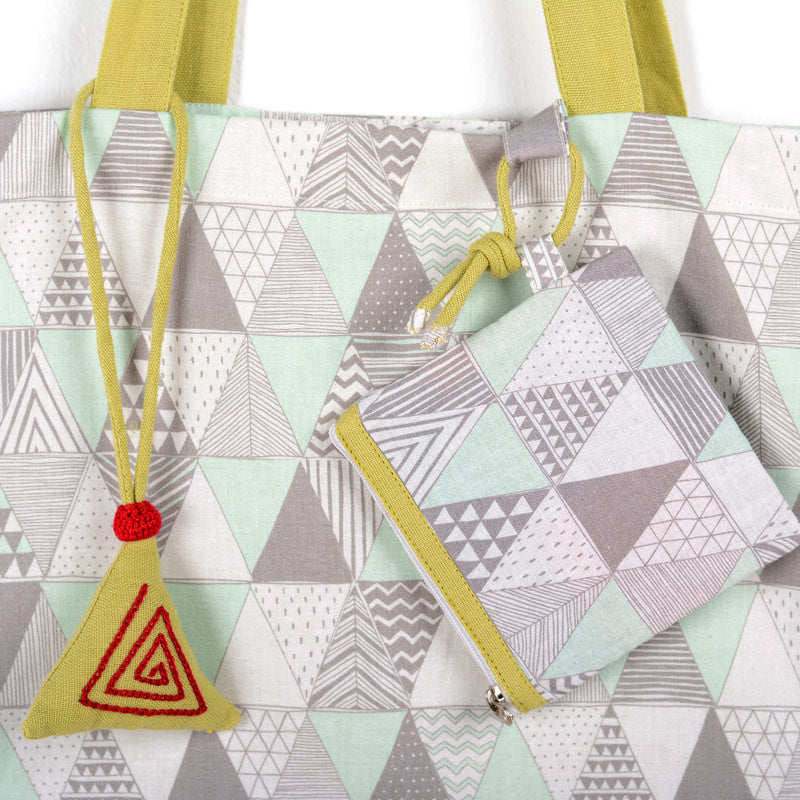 Geometric Design Canvas Cotton Tote Bag with Purse