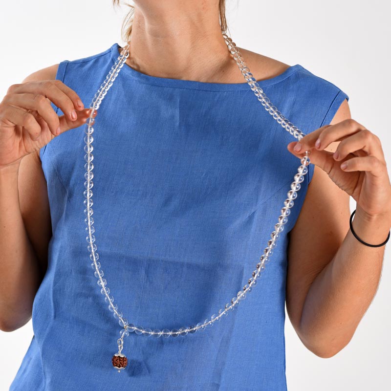Crystal Mala with Rudraksha Silver Pendant