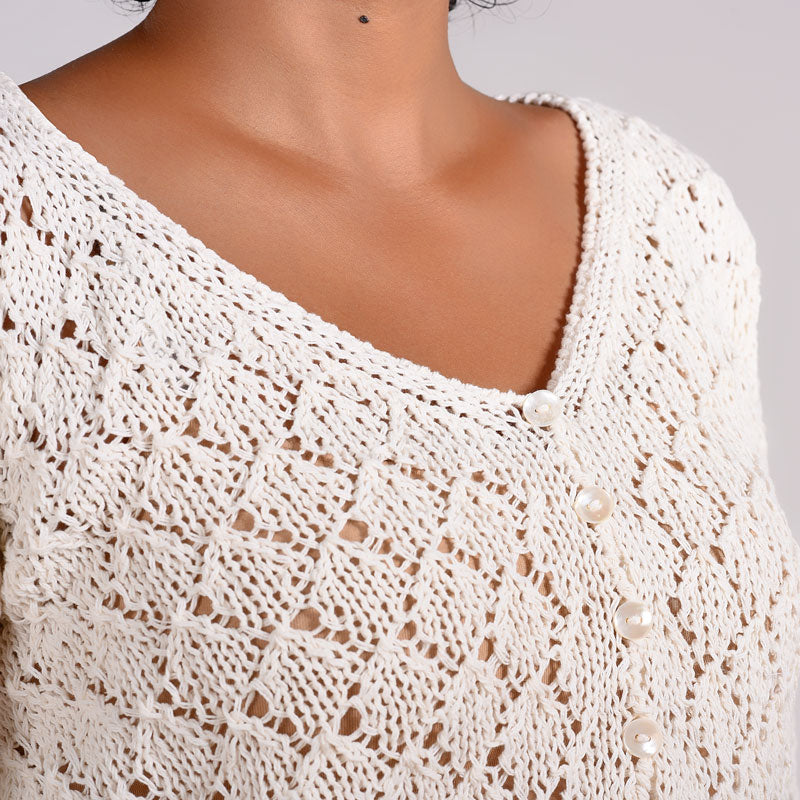 Botticelli Natural Lacy Organic Cotton Hand Knit Top