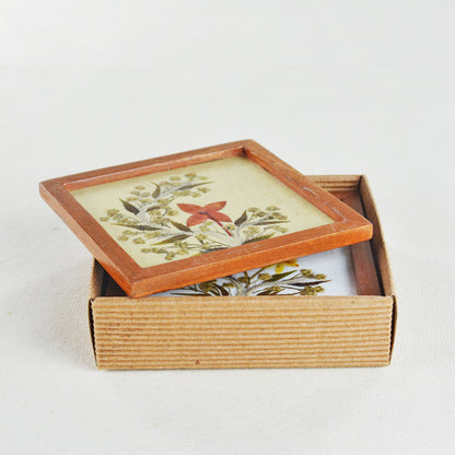 Glass coaster square- Classic Flower, Set of 4