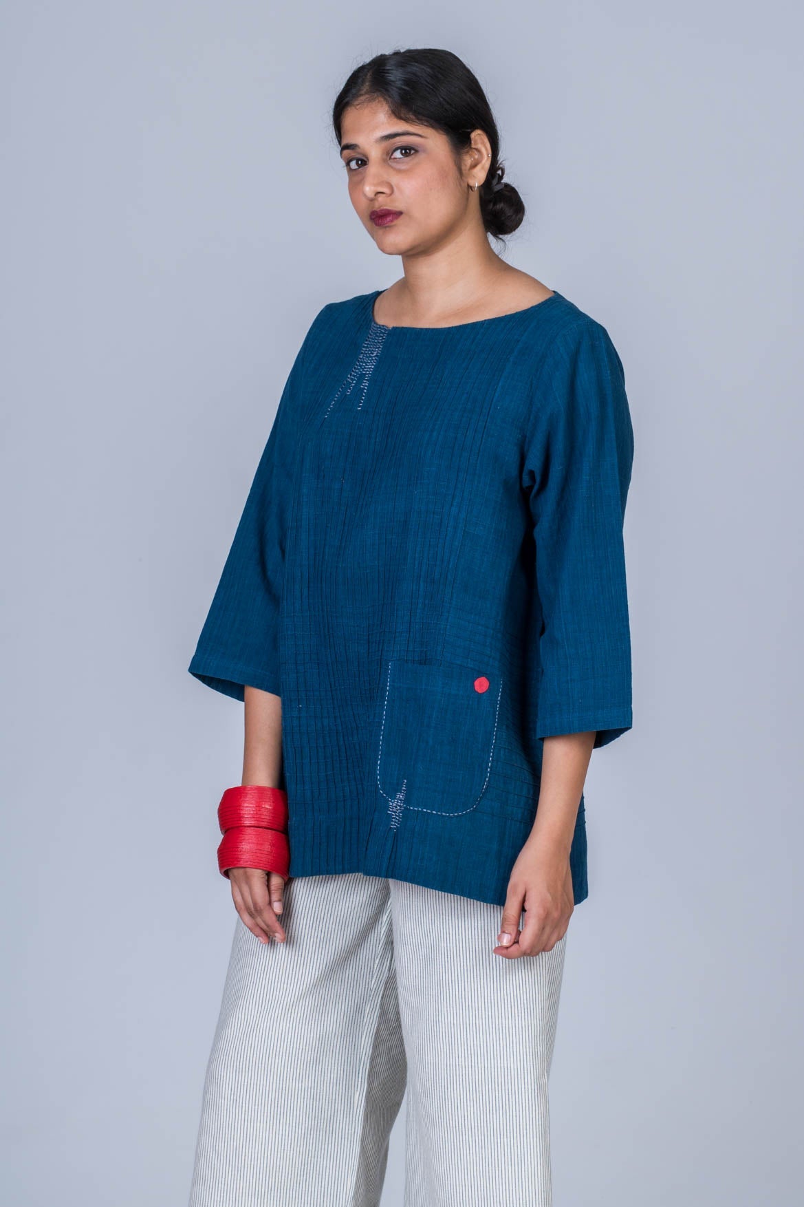 Natural Indigo Cotton Long Top - PARI - Upasana Design Studio