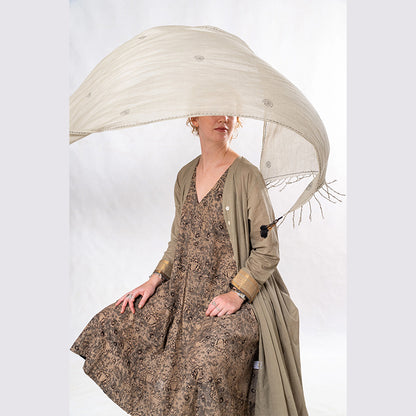 Set of 3: Sage Knee length Cotton Jacket Dress Set