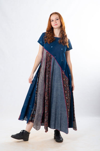 Indigo Panelled Craft Dress