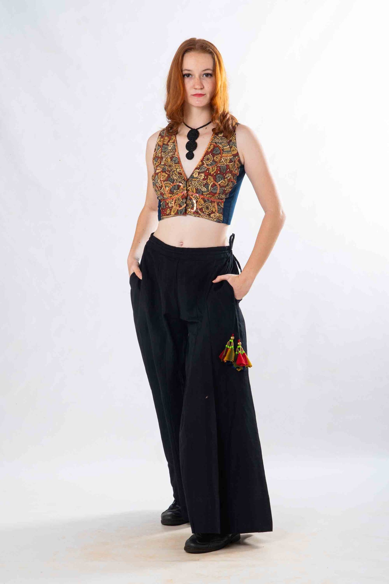 Set of 2- Kalyani Pazzao & Kalamkari Patch Crop Top