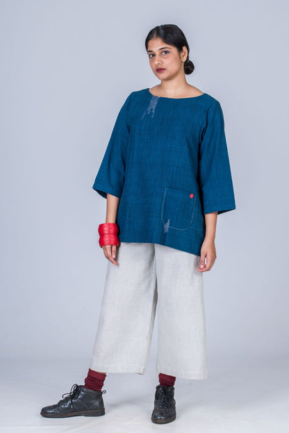 Natural Indigo Cotton Long Top - PARI - Upasana Design Studio