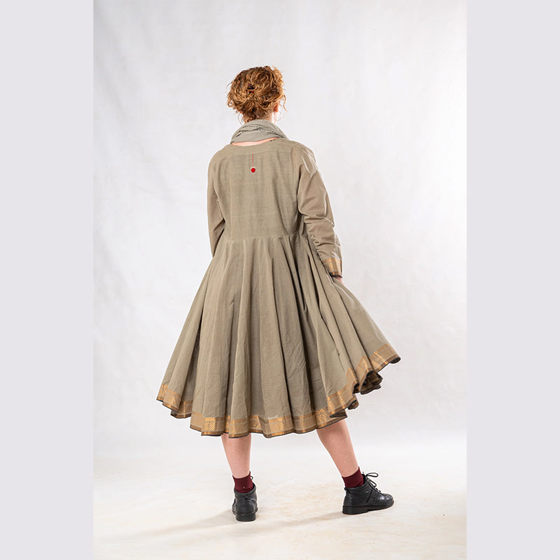 Set of 3: Sage Knee length Cotton Jacket Dress Set