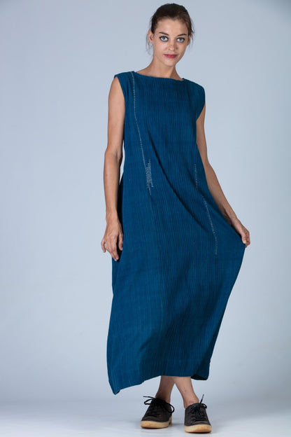 Natural Indigo Cotton Dress - NIKITA - Upasana Design Studio