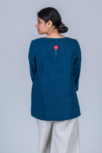 Natural Indigo Cotton Long Top - PARI - Upasana Design Studio