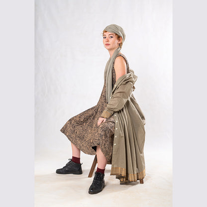 Set of 3: Sage Knee length Cotton Jacket Dress Set