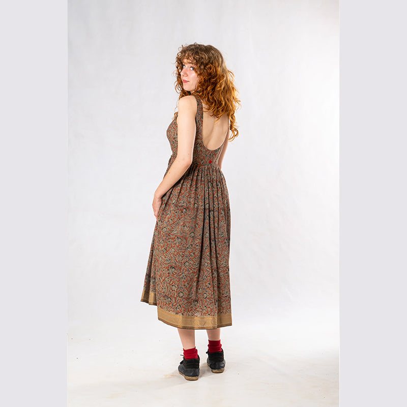 Set of 3: Brown Tulsi Dyed Mul Cotton Jacket, Dress & Scarf