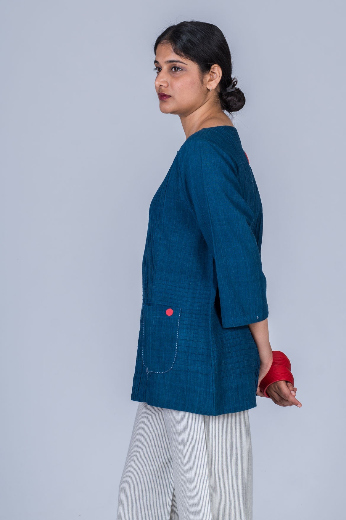 Natural Indigo Cotton Long Top - PARI - Upasana Design Studio