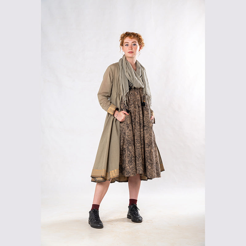 Set of 3: Sage Knee length Cotton Jacket Dress Set