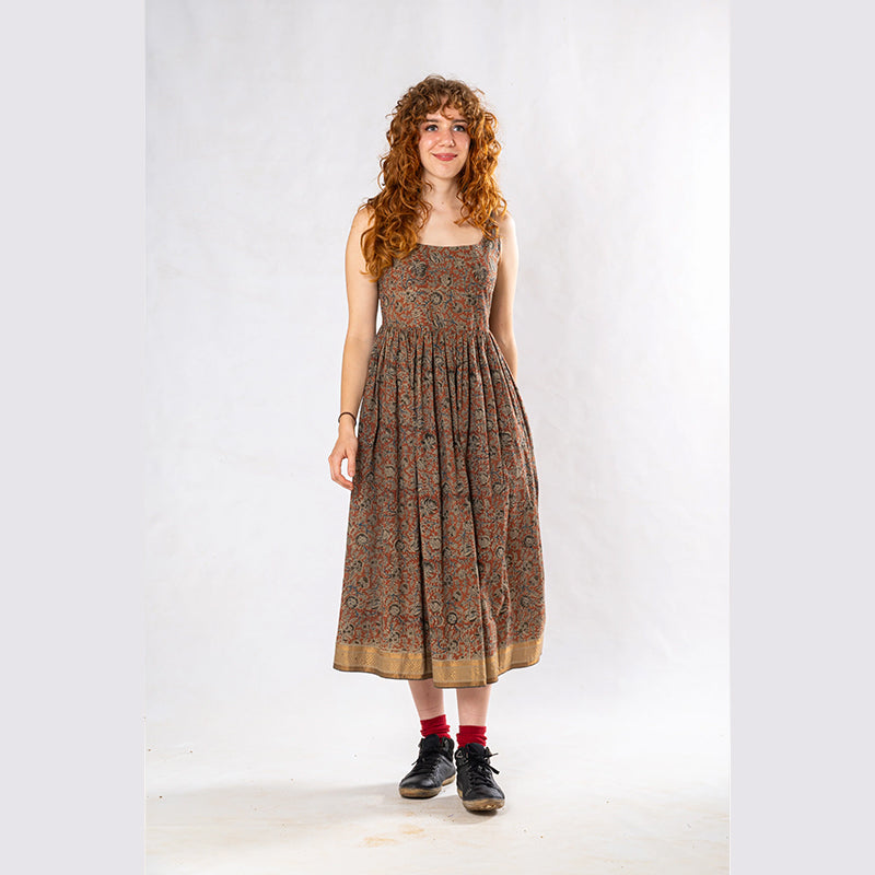 Set of 3: Brown Tulsi Dyed Mul Cotton Jacket, Dress & Scarf