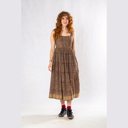 Set of 3: Brown Tulsi Dyed Mul Cotton Jacket, Dress & Scarf