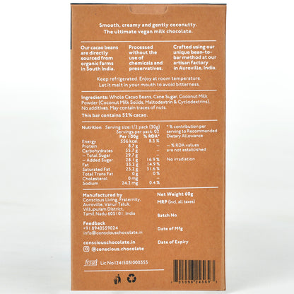 52% Coconut Milk Dark Vegan Chocolate Bar - (Set of 3)