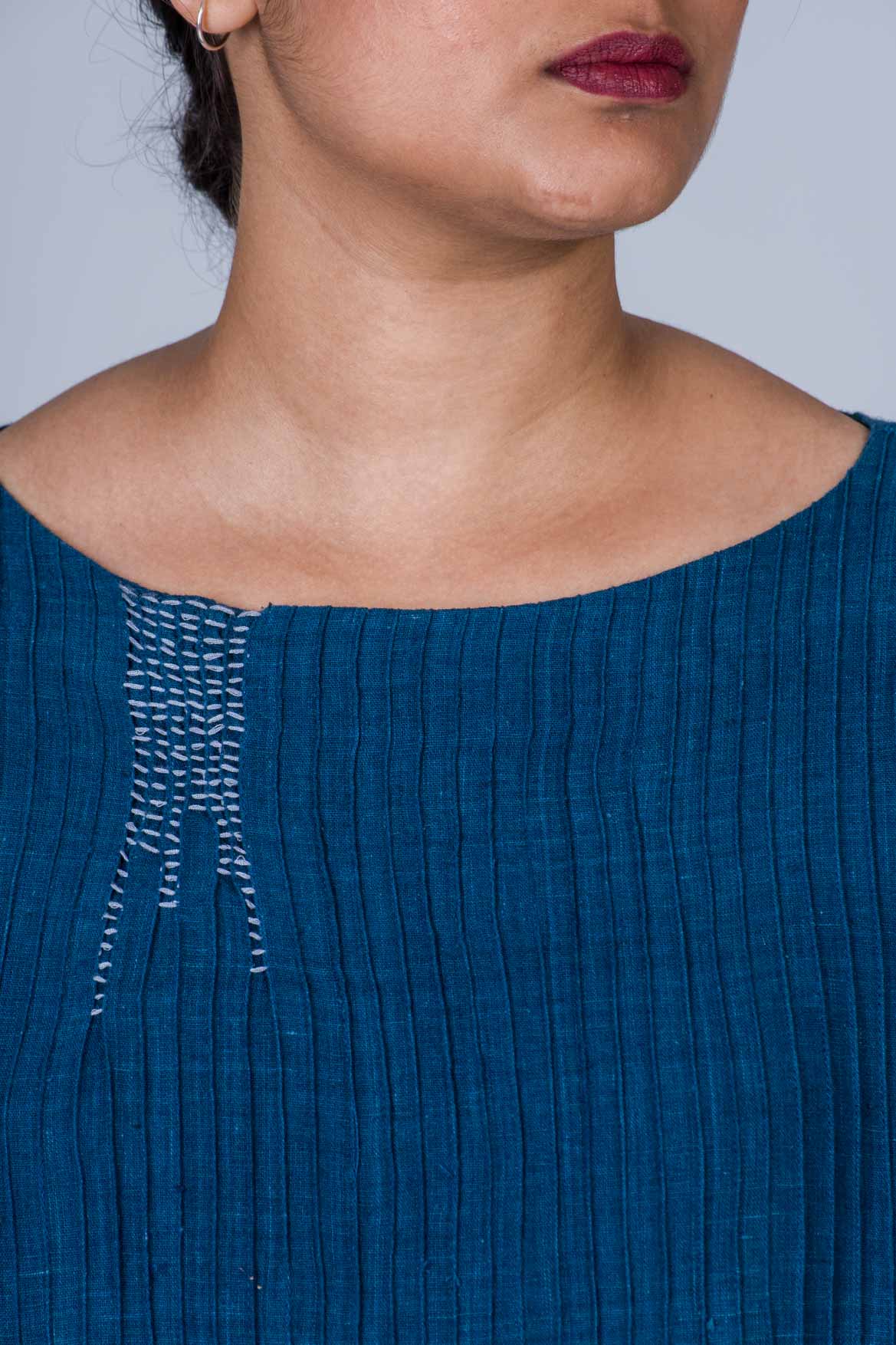 Natural Indigo Cotton Long Top - PARI - Upasana Design Studio