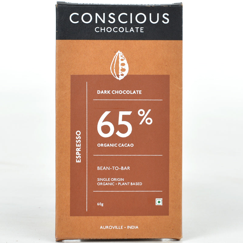 65% Espresso Dark Vegan Chocolate Bar  - (Set of 3)