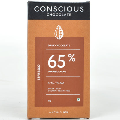 65% Espresso Dark Vegan Chocolate Bar  - (Set of 3)