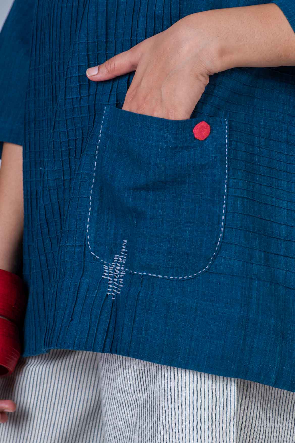 Natural Indigo Cotton Long Top - PARI - Upasana Design Studio