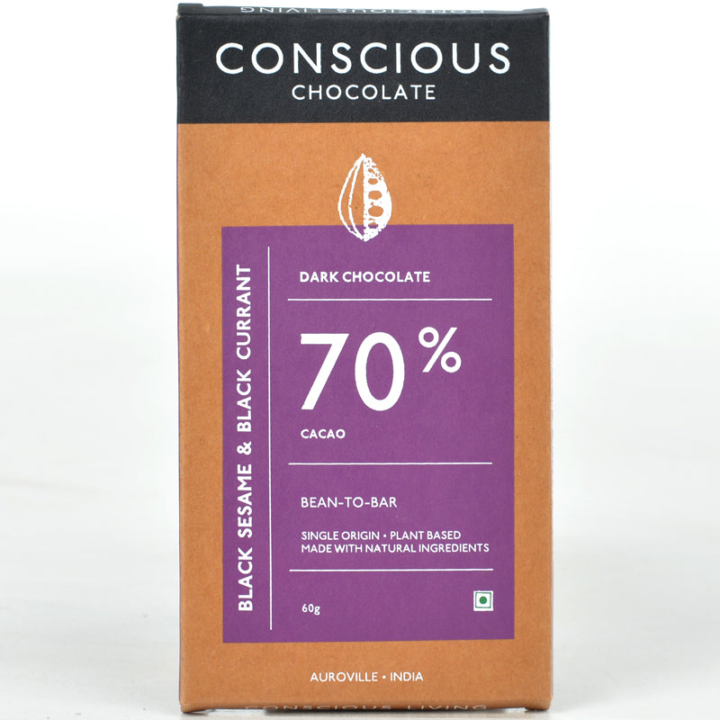70% Black Sesame & Black Currant Dark Vegan Chocolate Bar - (Set of 3)
