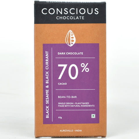 70% Black Sesame & Black Currant Dark Vegan Chocolate Bar - (Set of 3)