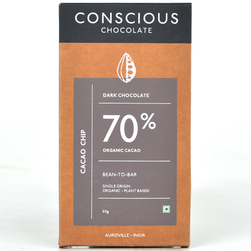 70% Cacao Chip Dark Vegan Chocolate Bar - (Set of 3)