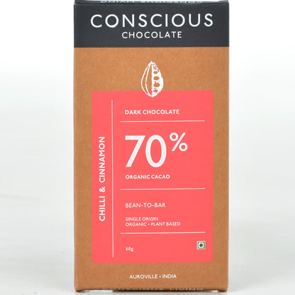 70% Chilli & Cinnamon Dark Vegan Chocolate Bar  - (Set of 3)