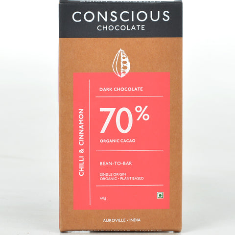70% Chilli & Cinnamon Dark Vegan Chocolate Bar  - (Set of 3)