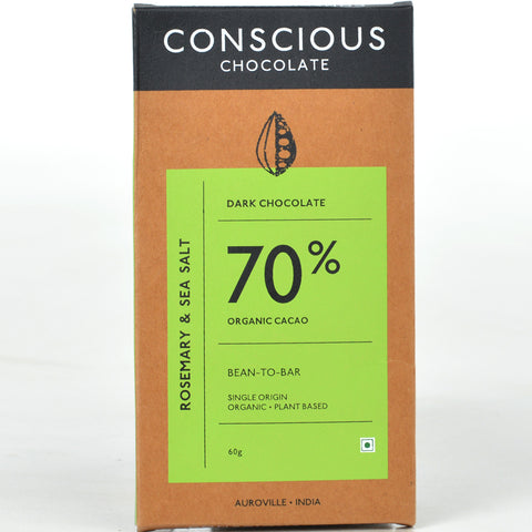 70% Rosemary & Sea Salt Dark Vegan Chocolate Bar - (Set of 3)