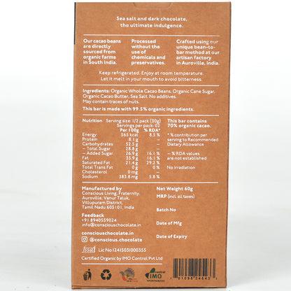 70% Sea Salt Dark Vegan Chocolate Bar - (Set of 3)