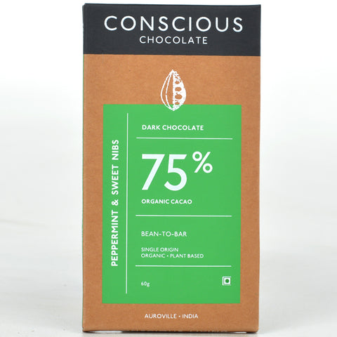 75% Peppermint & Sweet Nibs Dark Vegan Chocolate Bar - (Set of 3)