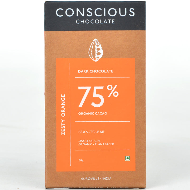 75% Zesty Orange Dark Vegan Chocolate Bar - (Set of 3)