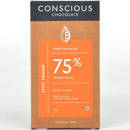 75% Zesty Orange Dark Vegan Chocolate Bar - (Set of 3)