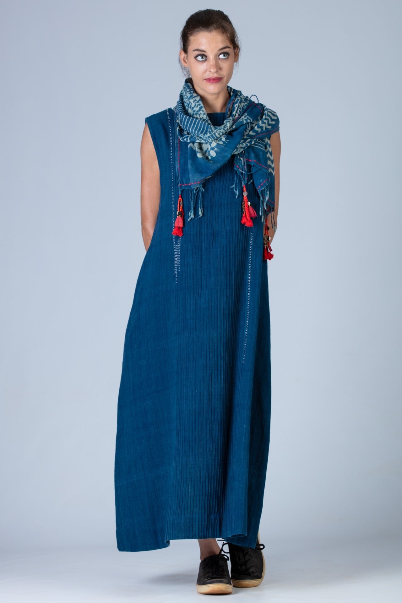 Natural Indigo Cotton Dress - NIKITA - Upasana Design Studio