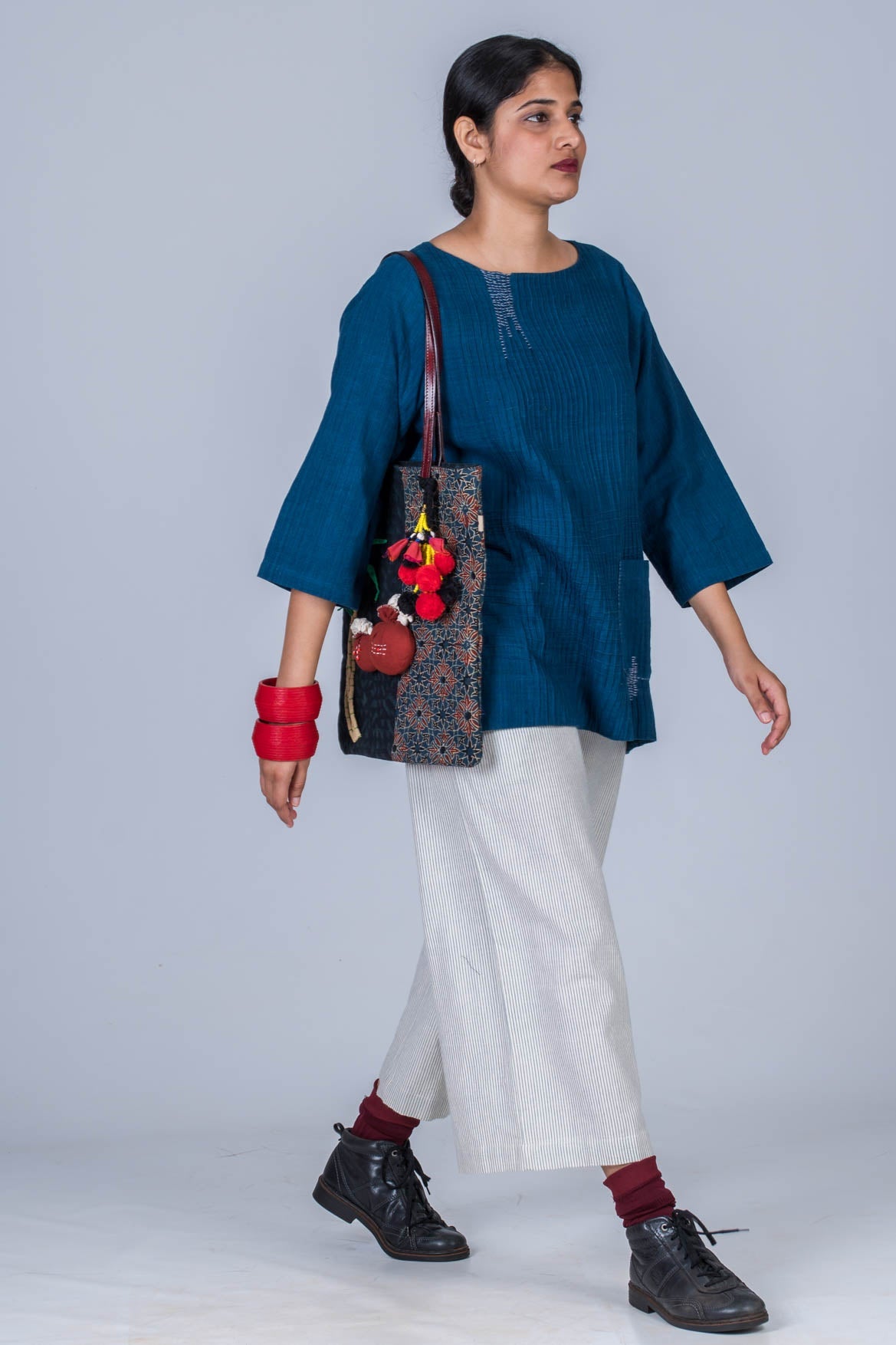 Natural Indigo Cotton Long Top - PARI - Upasana Design Studio